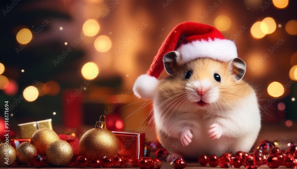 Obraz premium ハムスターとクリスマスとコピースペース(Hamster and Christmas and copy space)
