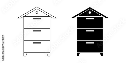 outline silhouette Wooden beehive icon set
