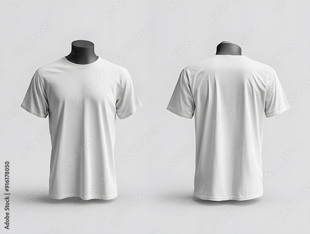 White t-shirt mockup displayed on a mannequin with a plain, bright background, highlighting the simplicity White t-shirt mockup displayed on a mannequin with a plain, bright background, highlighting the simplicity