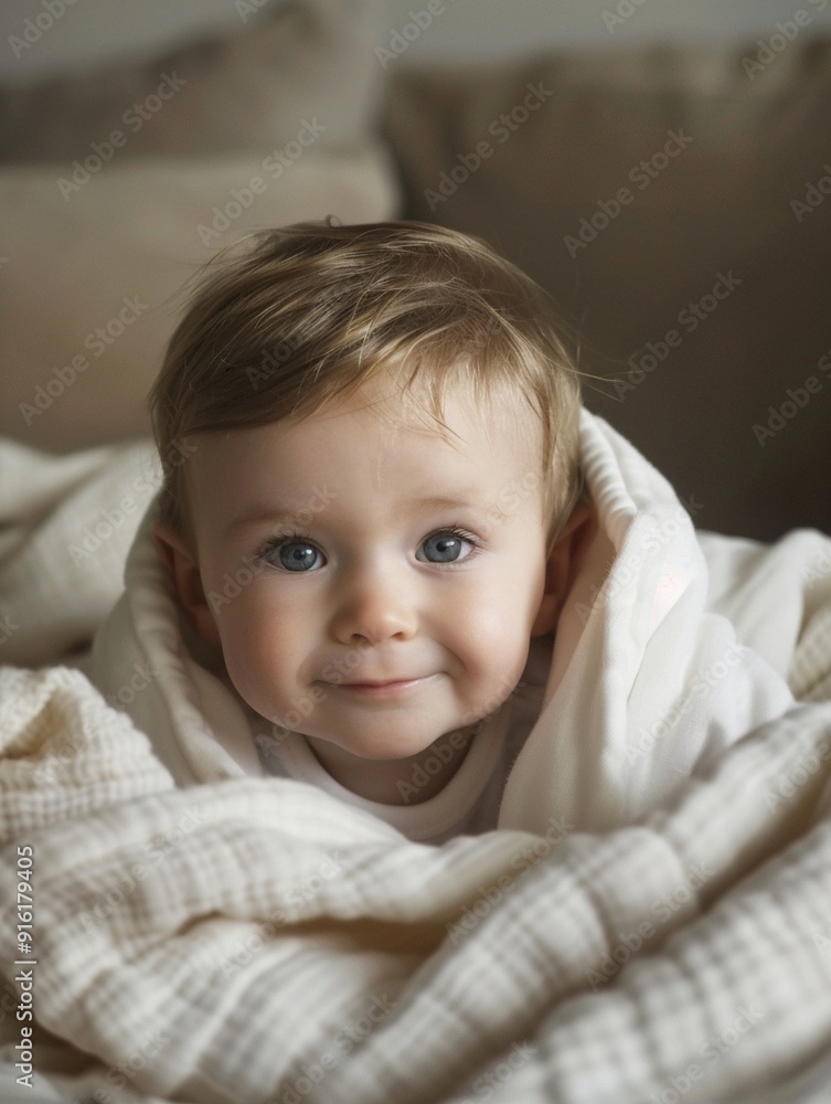 Adorable Baby Smiling Wrapped in Cozy Blanket Adorable Baby Smiling Wrapped in Cozy Blanket
