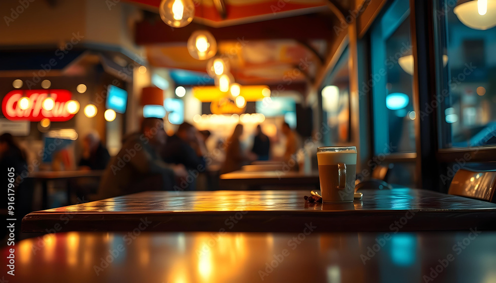 A Cup of Coffee on a Table in a Cafe A Cup of Coffee on a Table in a Cafe