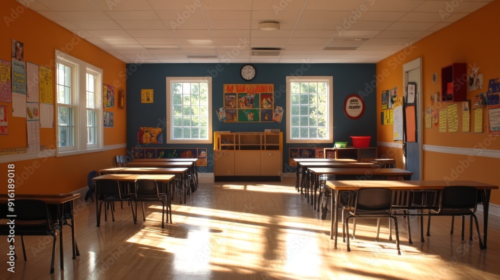Empty Classroom Desks and Chairs Empty Classroom Desks and Chairs