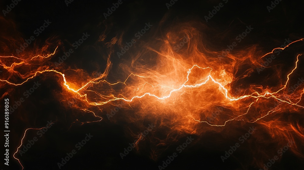 Dynamic Orange Lightning with White Smoke on Black Background Dynamic Orange Lightning with White Smoke on Black Background