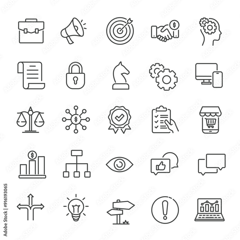 Business marketing strategy thin line icons collection. Editable stroke. For website marketing design, logo, app, template, ui, etc. Vector illustration. Business marketing strategy thin line icons collection. Editable stroke. For website marketing design, logo, app, template, ui, etc. Vector illustration.