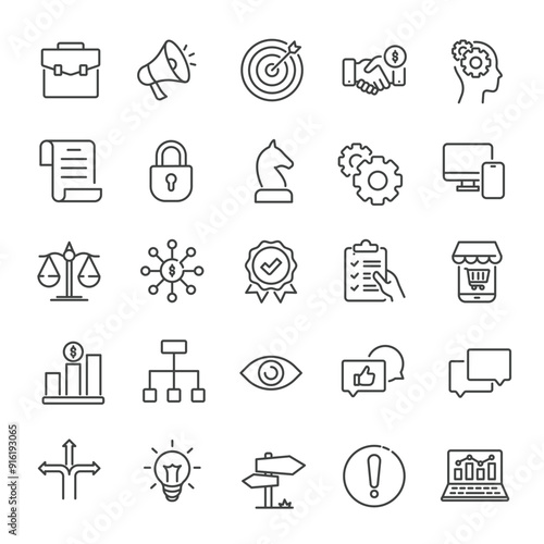 Business marketing strategy thin line icons collection. Editable stroke. For website marketing design, logo, app, template, ui, etc. Vector illustration.