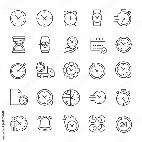 Time, clock, calendar thin line icons collection. Editable stroke. For website marketing design, logo, app, template, ui, etc. Vector illustration.