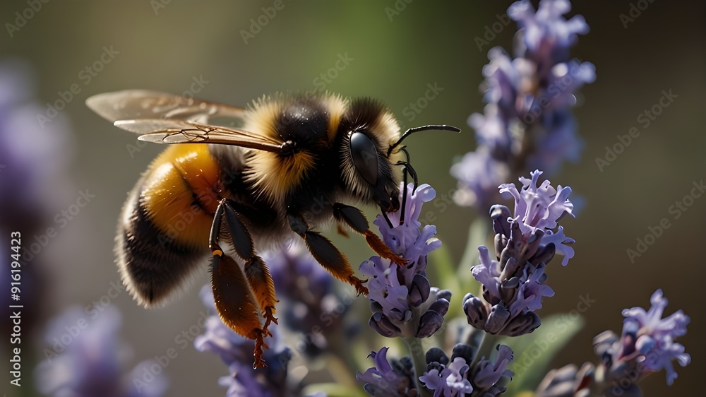 Close-up of a Bumblebee Pollinating Lavender Flower on Transparent Background Close-up of a Bumblebee Pollinating Lavender Flower on Transparent Background