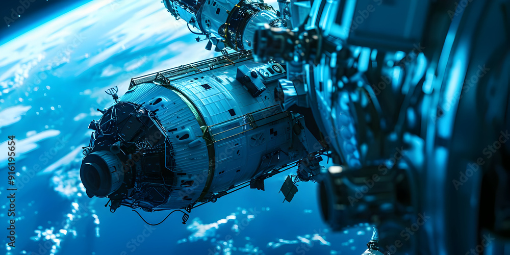 3D Illustration of a Spacecraft Orbiting Earth 3D Illustration of a Spacecraft Orbiting Earth