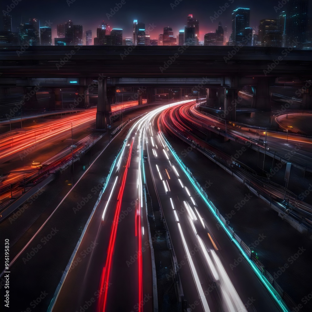Lights of fast moving traffic on a highway at night Lights of fast moving traffic on a highway at night