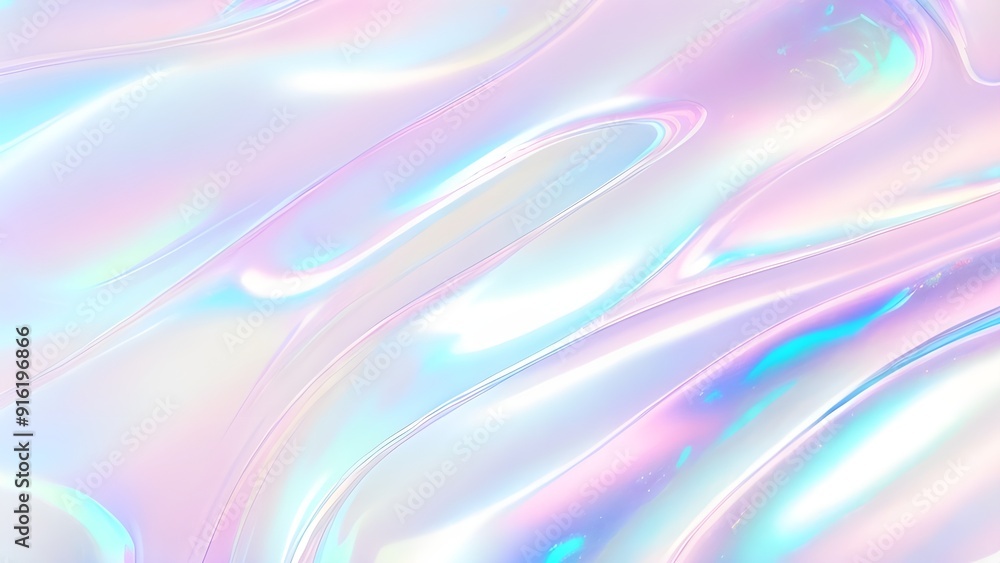 Obraz premium Holographic background seamless trendy iridescent light foil texture. Soft holographic pastel unicorn marble background pattern. Modern pearlescent blurry abstract swirl illustration. 