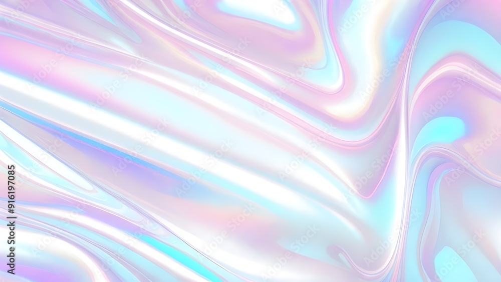 Fototapeta premium Holographic background seamless trendy iridescent light foil texture. Soft holographic pastel unicorn marble background pattern. Modern pearlescent blurry abstract swirl illustration. 