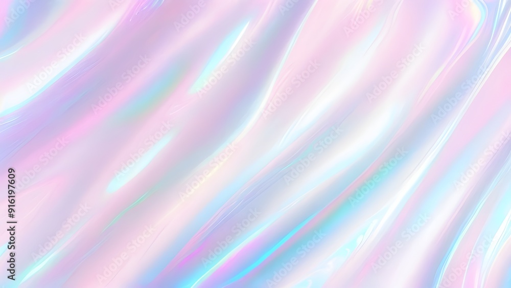 Obraz premium Holographic background seamless trendy iridescent light foil texture. Soft holographic pastel unicorn marble background pattern. Modern pearlescent blurry abstract swirl illustration. 