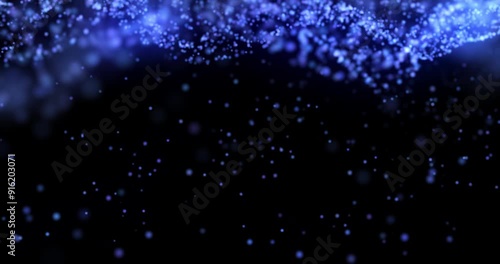 Wallpaper Mural Animation, cloud computing and data stream with blue particles on black background for communication. Digital, future and graphic with information technology or networking flow in dark cyberspace Torontodigital.ca