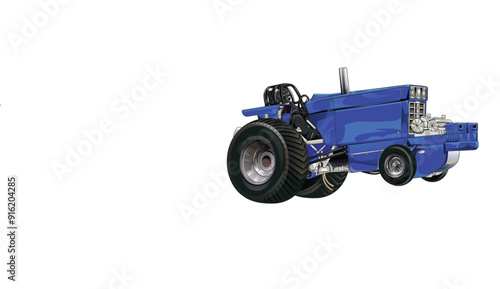 Outline blue and painted tractor. Isolated in black background, for t-shirt design, print, and for business purposes.