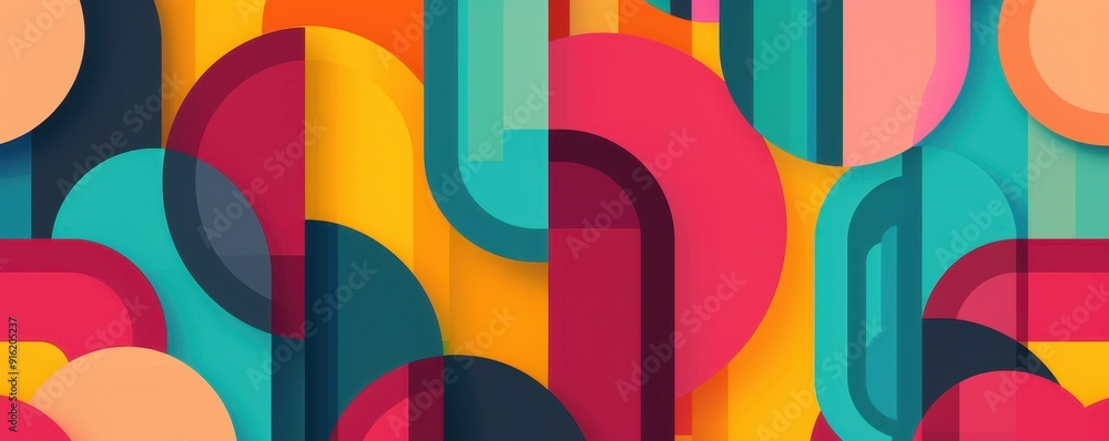 Colorful abstract geometric pattern with vibrant shapes and overlapping layers. Modern digital background for creative design projects. Colorful abstract geometric pattern with vibrant shapes and overlapping layers. Modern digital background for creative design projects.