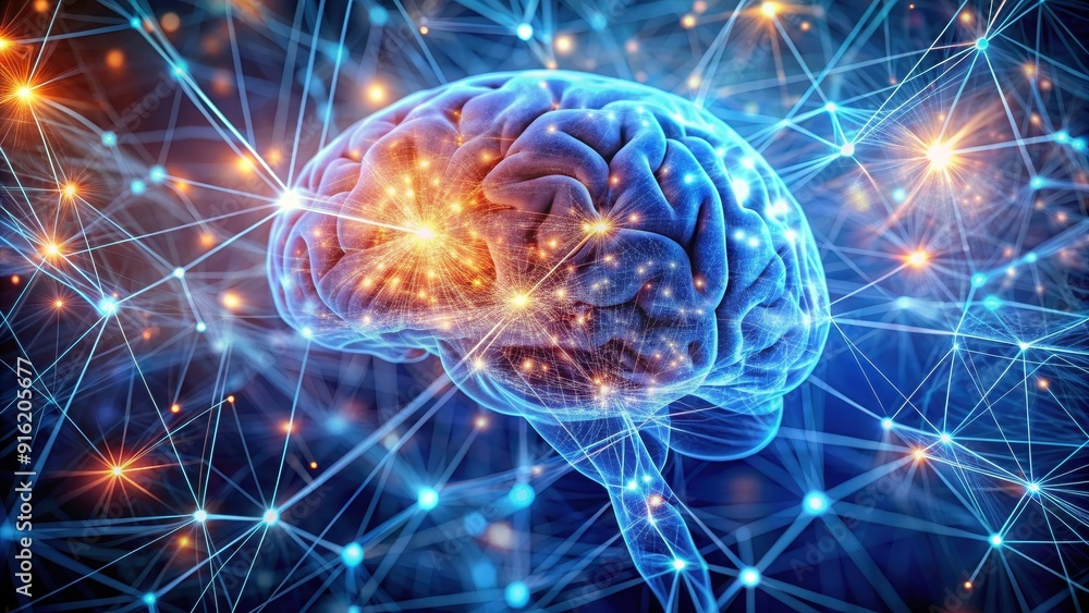Neural network interacting with human brain, neural network, communication, artificial intelligence Neural network interacting with human brain, neural network, communication, artificial intelligence