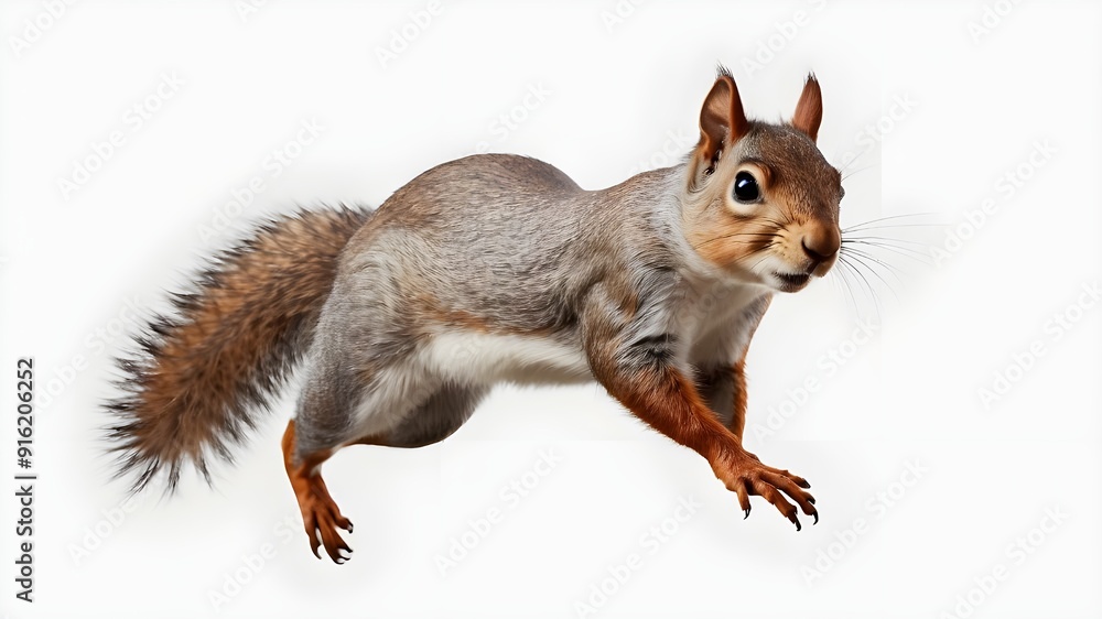 A transparent PNG of a grey-brown squirrel leaping on a white background A transparent PNG of a grey-brown squirrel leaping on a white background