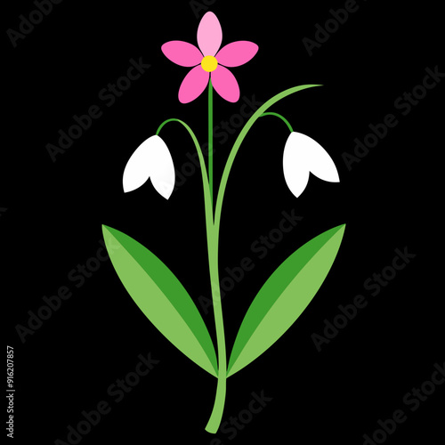 Spring Flowers Bouquet Vector Illustration, Pink Tulips Line Art, Floral Pattern Silhouette Design