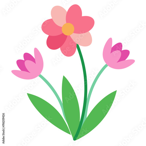 Spring Flowers Vector Illustration - Pink Tulips Bouquet Line Art, Floral Pattern, Silhouette Design