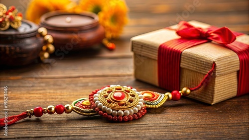 Raksha Bandhan celebration with a gift box and traditional rakhi bracelet, Raksha Bandhan, festival, Indian, holiday photo