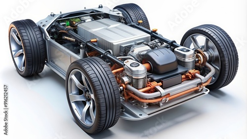 Cutaway view of Electric Vehicle Motor mounted on chassis, Electric vehicle, motor, chassis