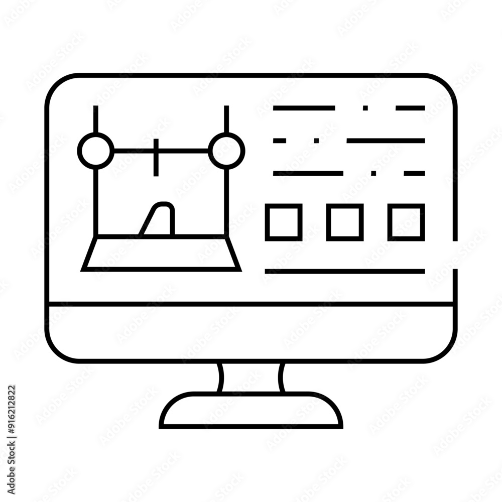 monitor with printer settings line icon vector. monitor with printer settings sign. isolated contour symbol black illustration monitor with printer settings line icon vector. monitor with printer settings sign. isolated contour symbol black illustration