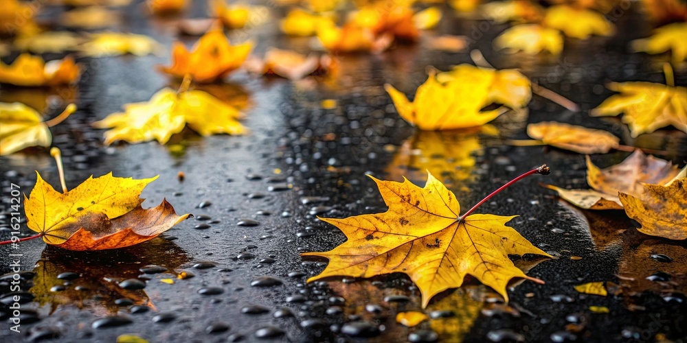 Black and yellow leaves on the ground under the rain, perfect for background or wallpaper, leaves, black, yellow, rain, wet Black and yellow leaves on the ground under the rain, perfect for background or wallpaper, leaves, black, yellow, rain, wet