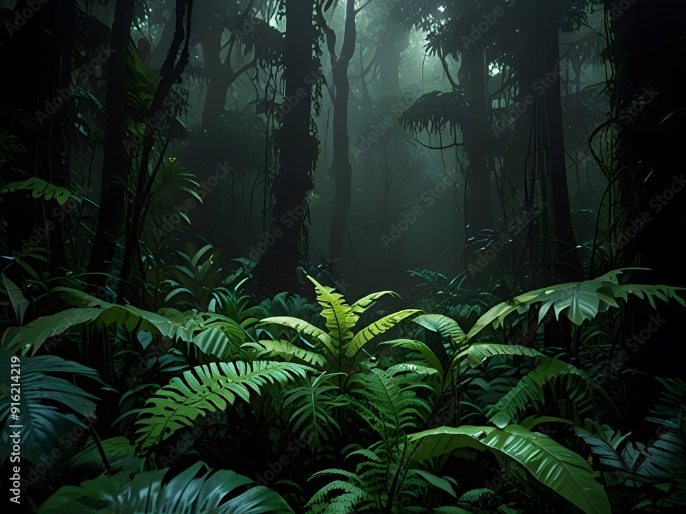 Naklejka premium Tropical forest at night
