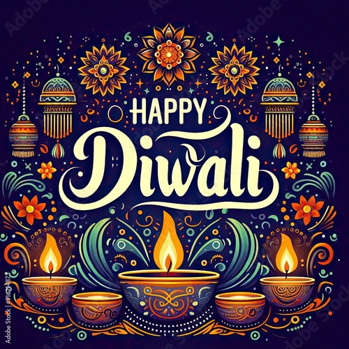 Happy Diwali text vector art | Happy Diwali text design | Happy Diwali cursive font design | Diwali Festival vector | Deepavali design. AI generated