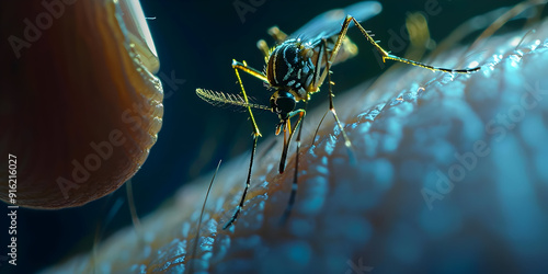 Closeup Macro Photography of a Mosquito on Human Skin photo