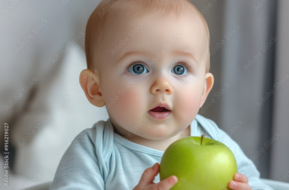 Adorable Baby with Green Apple Adorable Baby with Green Apple