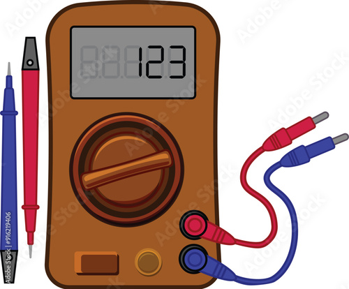 Digital multimeter is measuring voltage with probes