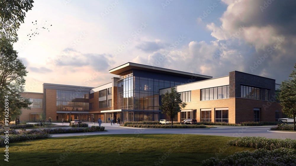 Modern Brick and Glass Office Building Modern Brick and Glass Office Building