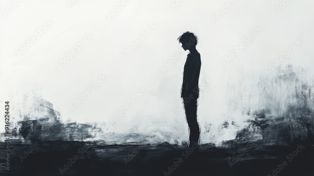 Fototapeta premium Minimalist style character silhouettes create a sharp contrast between black and white, showcasing a visual contrast of simple lines. Highlighting the artistic expression of simplicity and abstraction
