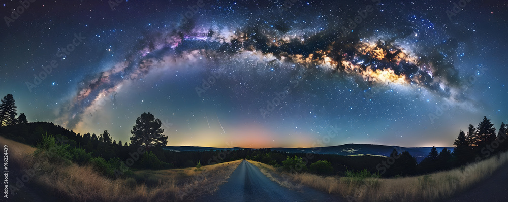 Milky Way Galaxy Over Country Road - Night Sky Photography Milky Way Galaxy Over Country Road - Night Sky Photography