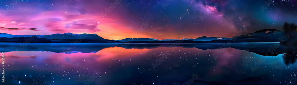 Mountain Lake Night Sky with Milky Way - Realistic Image Mountain Lake Night Sky with Milky Way - Realistic Image