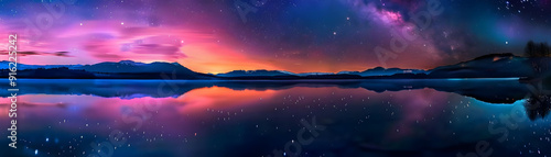 Mountain Lake Night Sky with Milky Way - Realistic Image