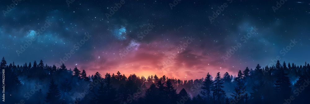 Night Sky Over Forest Illustration Night Sky Over Forest Illustration