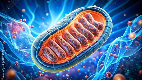 Detailed  of mitochondria structure within a cell , biology, mitochondria, cell, organelle,, science, energy, power photo