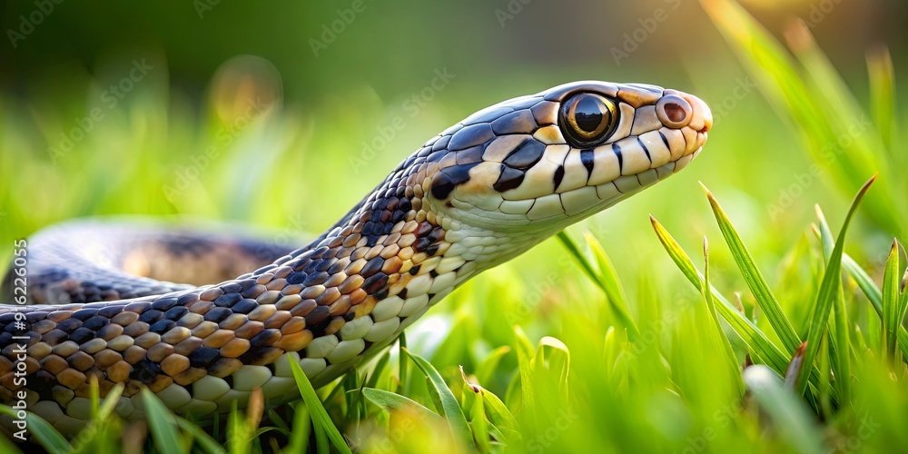 Close-up of a slithering snake in the grass, reptile, wildlife, predator, danger, scales, nature, serpent, exotic Close-up of a slithering snake in the grass, reptile, wildlife, predator, danger, scales, nature, serpent, exotic