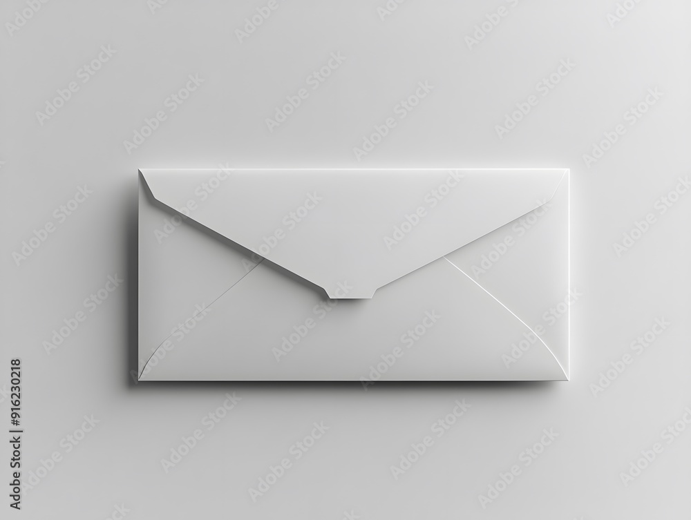 White envelope mockup placed flat on a plain white background, showing clean and simple lines White envelope mockup placed flat on a plain white background, showing clean and simple lines