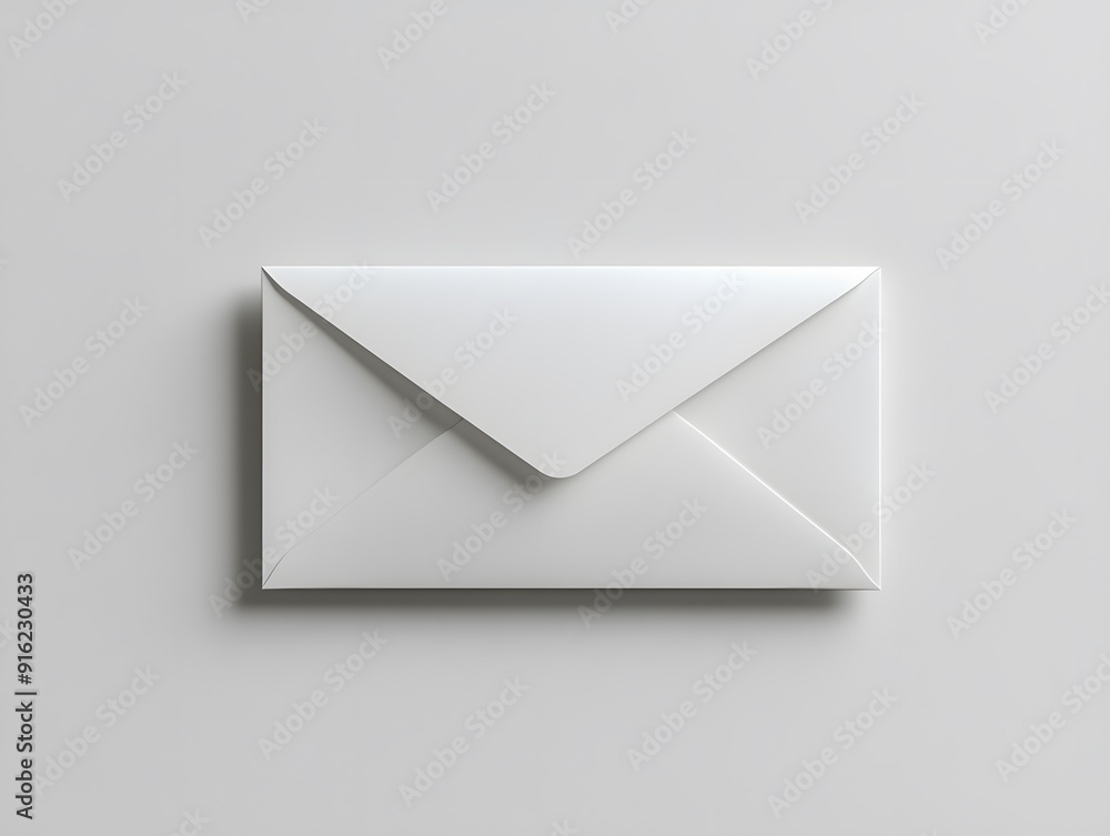 White envelope mockup placed flat on a plain white background, showing clean and simple lines White envelope mockup placed flat on a plain white background, showing clean and simple lines