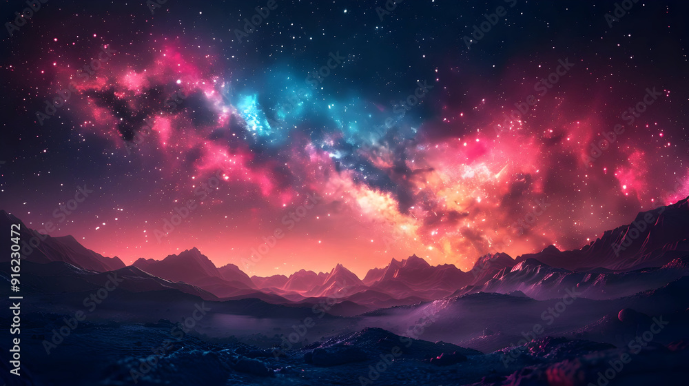 Cosmic Mountain Landscape Illustration Cosmic Mountain Landscape Illustration