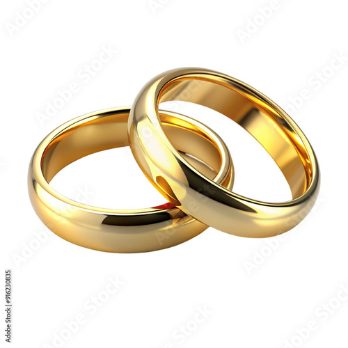 A pair of gold wedding rings isolated on transparent background.