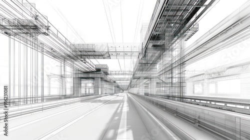 Wireframe Architectural Rendering of an Elevated Roadway
