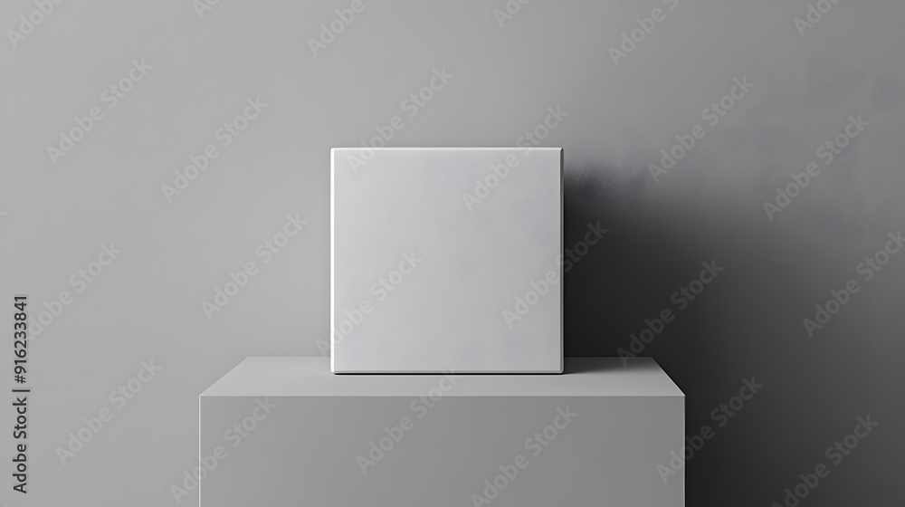 White box mockup displayed on a neutral grey background, with soft lighting and minimalistic design White box mockup displayed on a neutral grey background, with soft lighting and minimalistic design