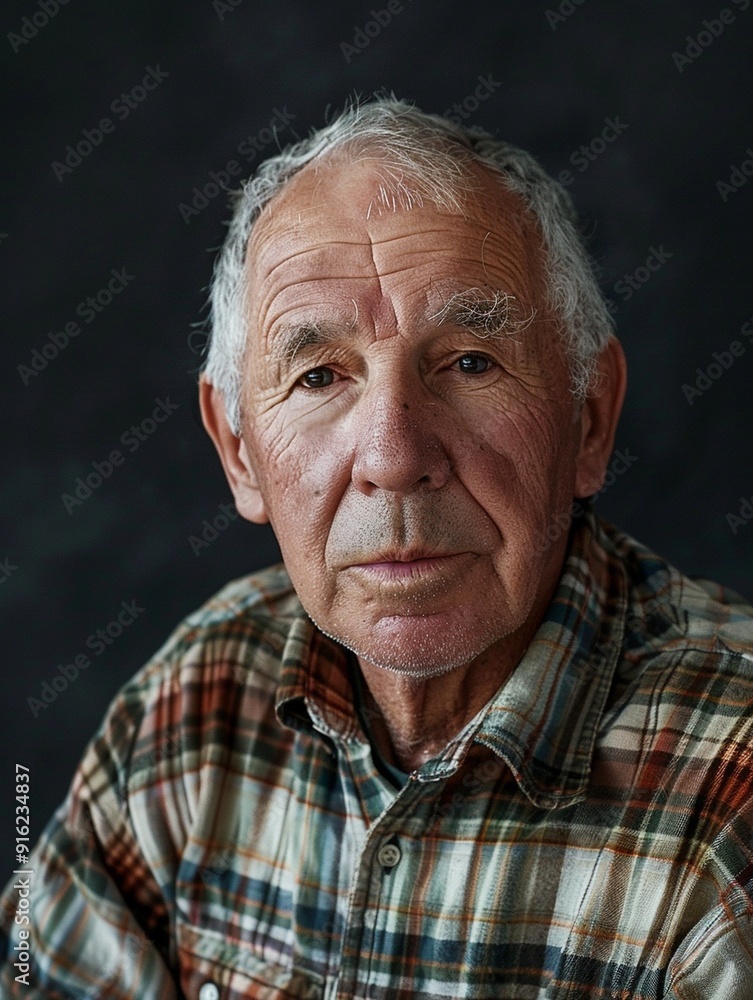 Authentic Portrait of an Elderly Man in a Plaid Shirt - Wisdom and Experience Authentic Portrait of an Elderly Man in a Plaid Shirt - Wisdom and Experience