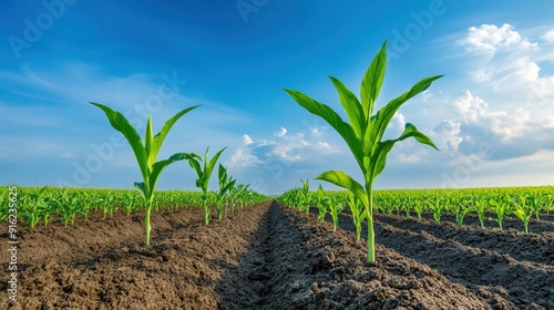 Fresh Green Corn Shoots Growing in Field