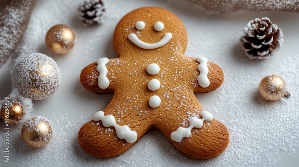 Glossy Iced Gingerbread Man Cookie Isolated, Holiday Decoration - Generative AI Glossy Iced Gingerbread Man Cookie Isolated, Holiday Decoration - Generative AI