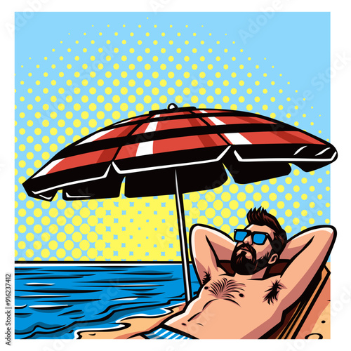 Man sunbathing on the beach illustration